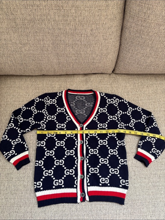 unbranded Other - Kids Navy & White GG Logo Knit Cardigan w Red Trim no size tag look pics cute